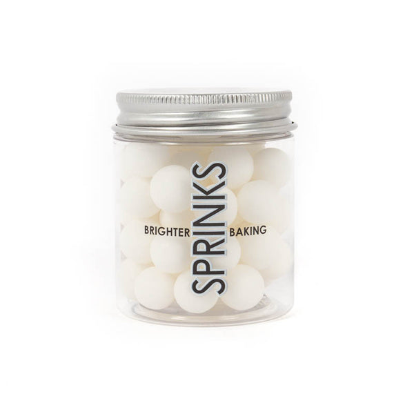 Sprinkles - Cachous / Sugar Pearls - Matt White 10mm (85g)