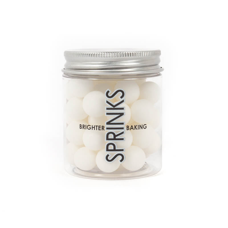 Sprinkles - Cachous / Sugar Pearls - Matt White 10mm (85g)