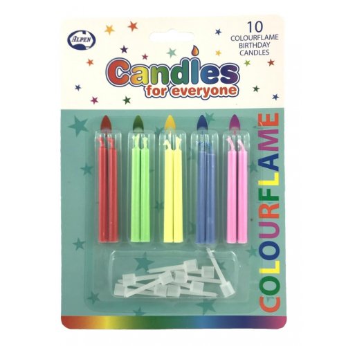 Candles: Assorted Colour Flame 10pk