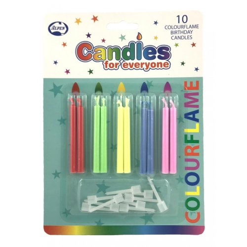 Candles: Assorted Colour Flame 10pk