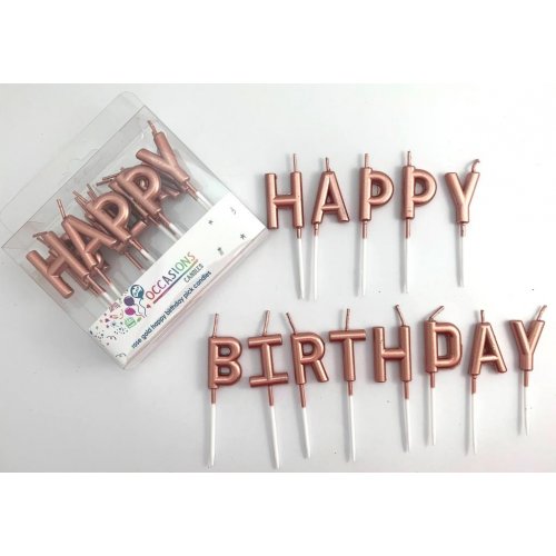 Candles: HAPPY BIRTHDAY Rose Gold Metallic 13pc set