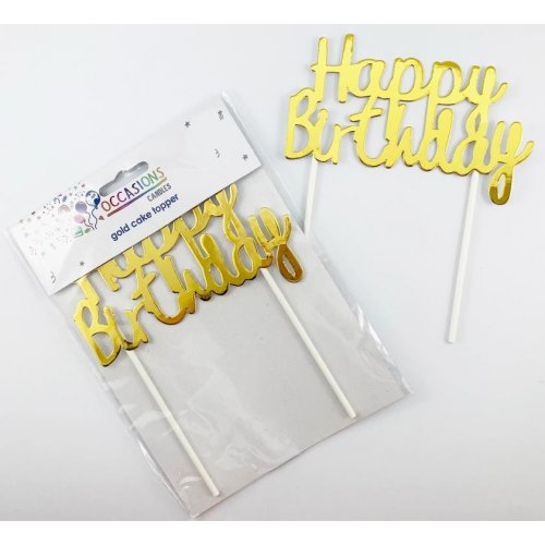 Cake Topper: Gold Happy Birthday Cardboard Cake Topper