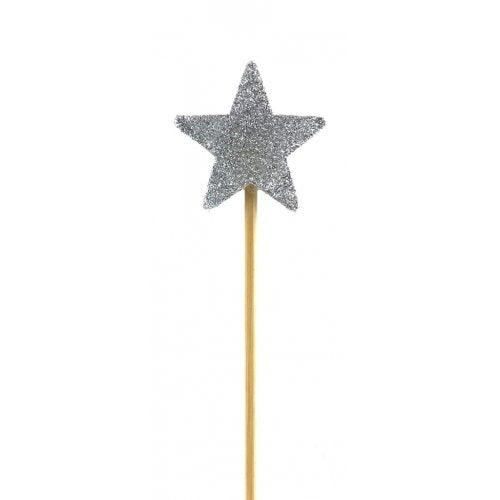 Candle: Silver Glitter Star - long stick candle
