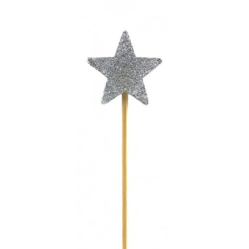 Candle: Silver Glitter Star - long stick candle