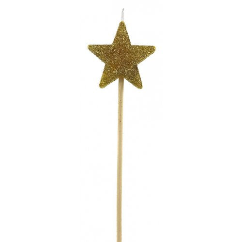 Candle: Gold Glitter Star - long stick candle