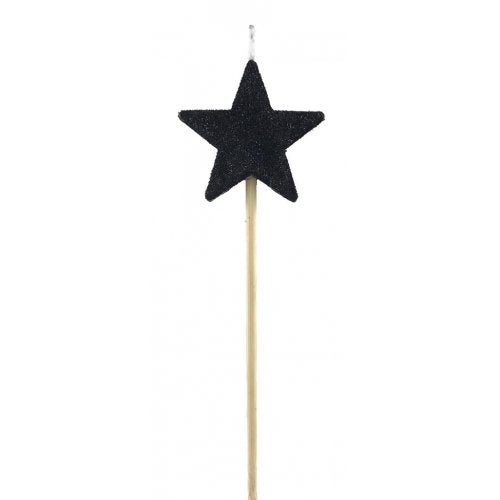 Candle: Black Glitter Star - long stick candle