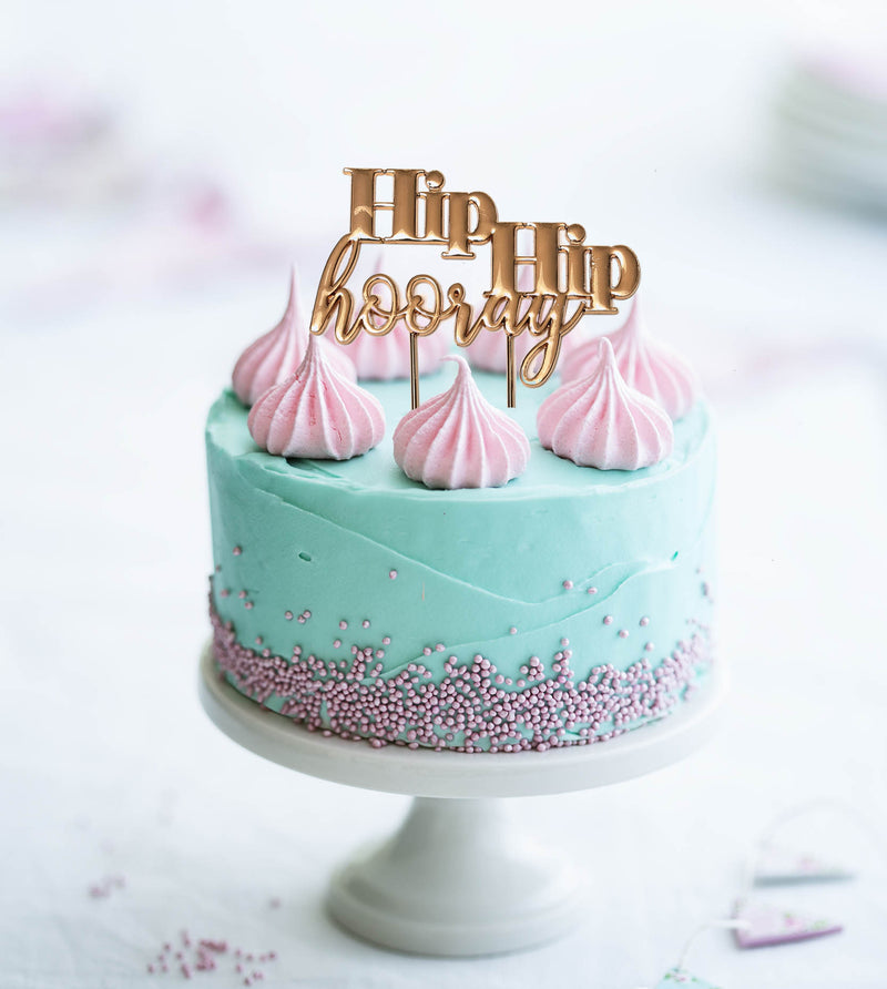 Hip Hip Hooray Rose Gold Plated Cake Topper