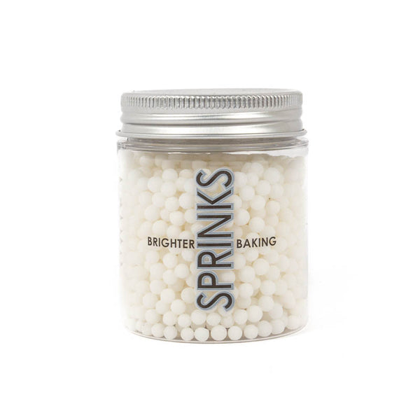 Sprinkles - Cachous / Sugar Pearls - Matt White 4mm (85g)