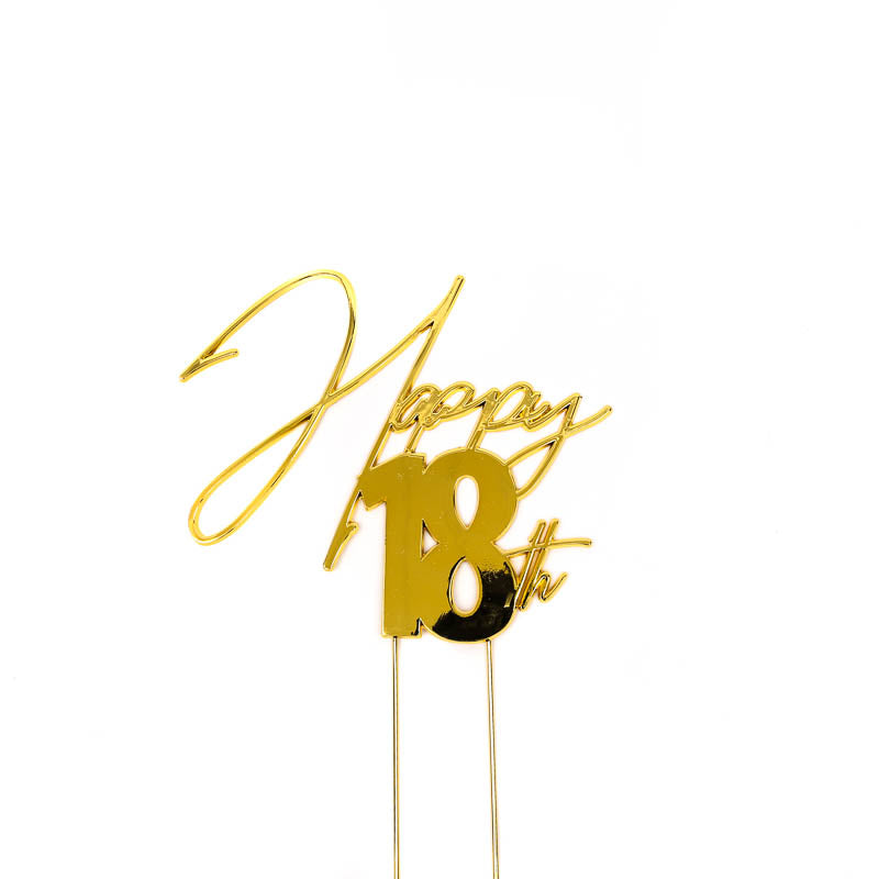 Cake Toppers - Happy 18th - Gold Plated Metal