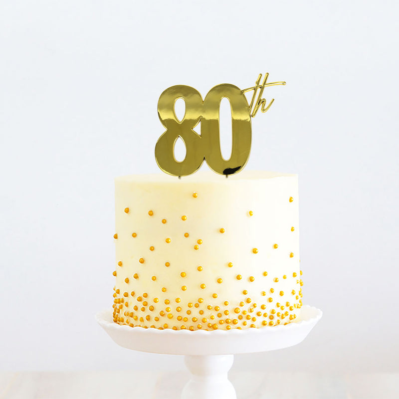 Cake Toppers - 80th - Gold Plated Metal
