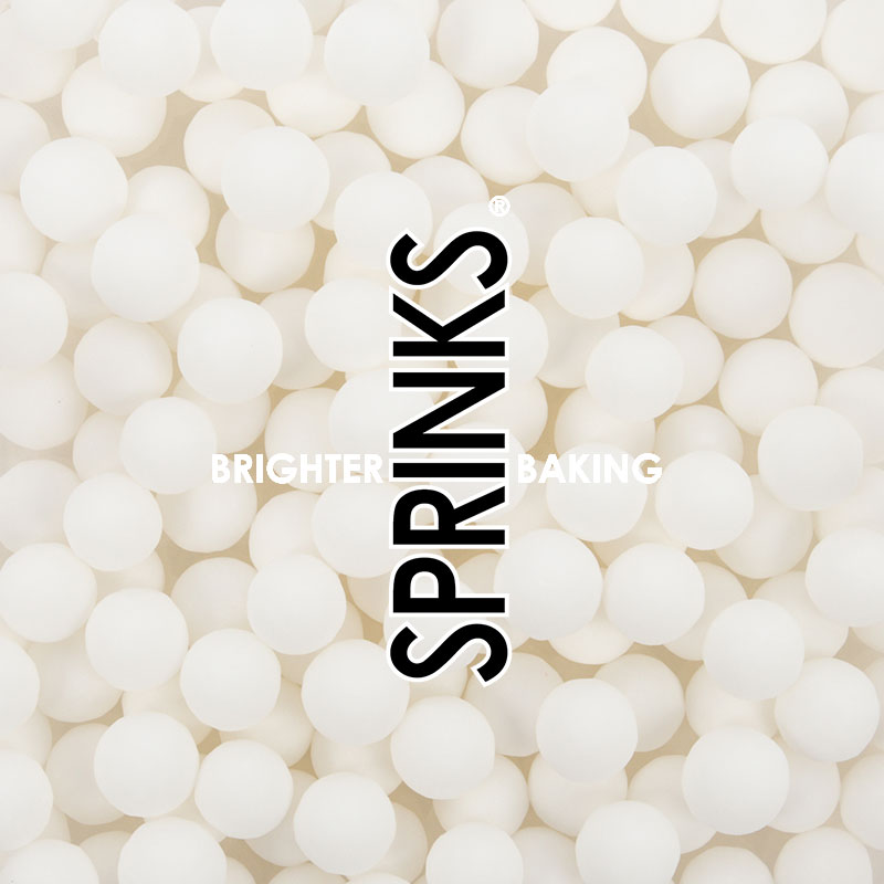 Sprinkles - Cachous / Sugar Pearls - Matt White 8mm (85g)