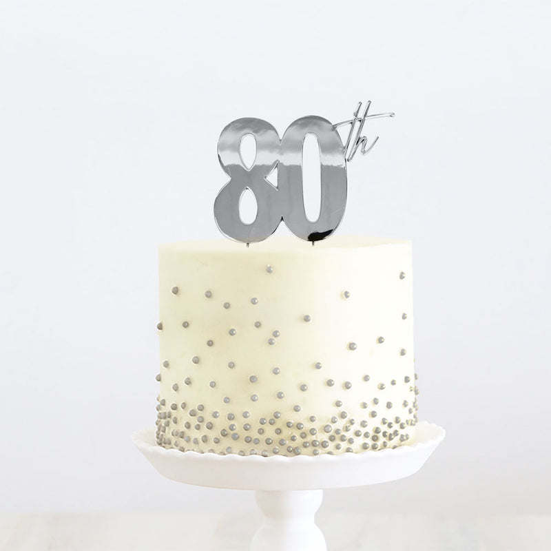 Cake Toppers - 80th - Silver Plated Metal