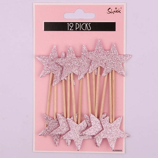 Cupcake Picks - Pink Luxe Star 12pk