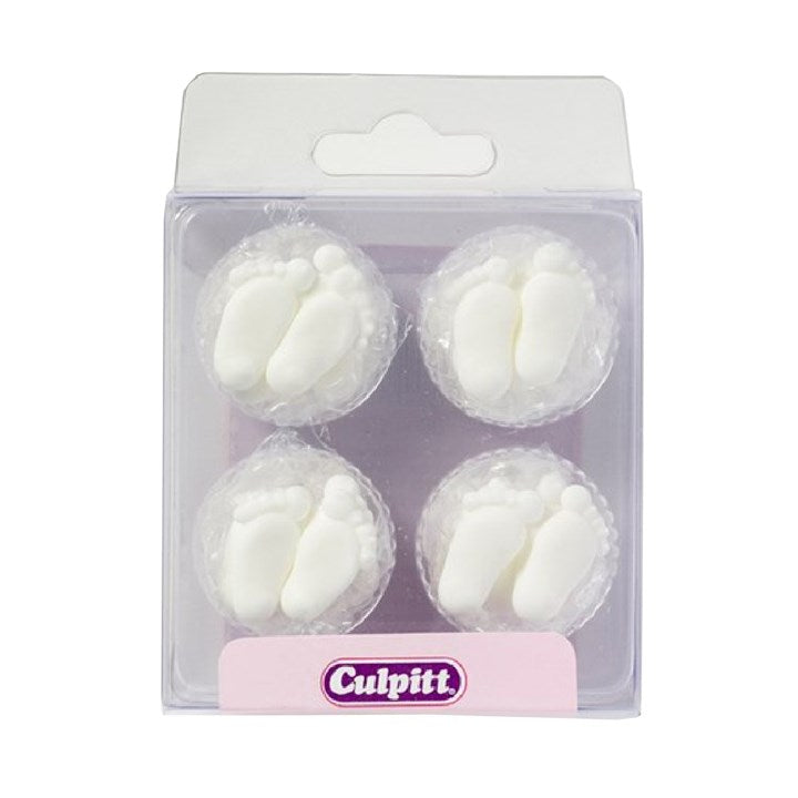 Sugar Decorations - White Baby Feet 12pk