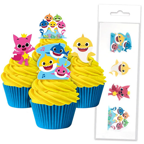 BABY SHARK EDIBLE WAFER CUPCAKE TOPPERS 16 PC
