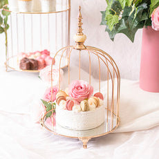 Cake Stand - Gold Single Tier Birdcage Cake Display 30cm D x 50cm H