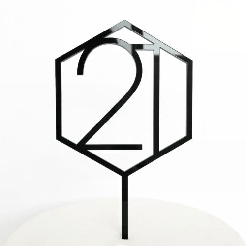 Cake Topper - Number 21 - Hexagon Black