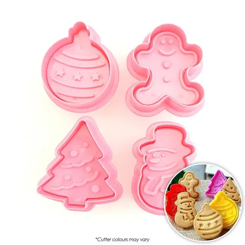 Cutters - Christmas Plunger Cutters 4pc Set - Snowman, Tree, Gingerbread Man, Bauble