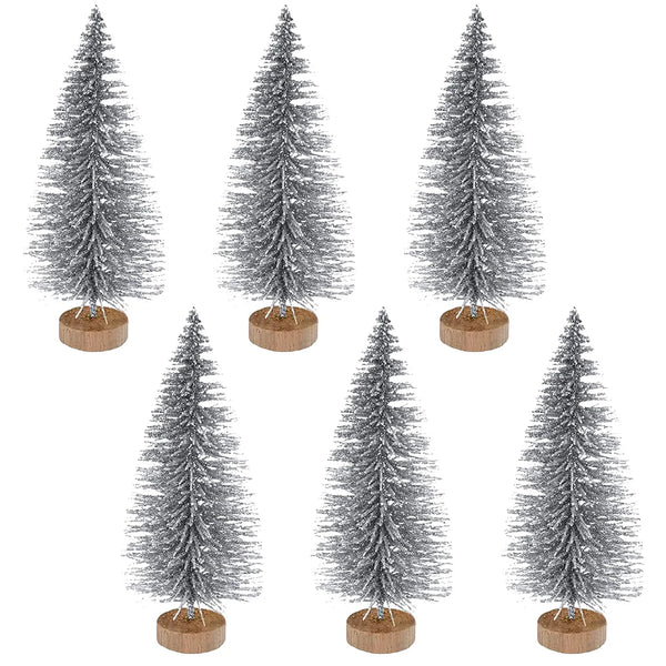 Cake Topper - Christmas Tree on Wood - Silver Glitter