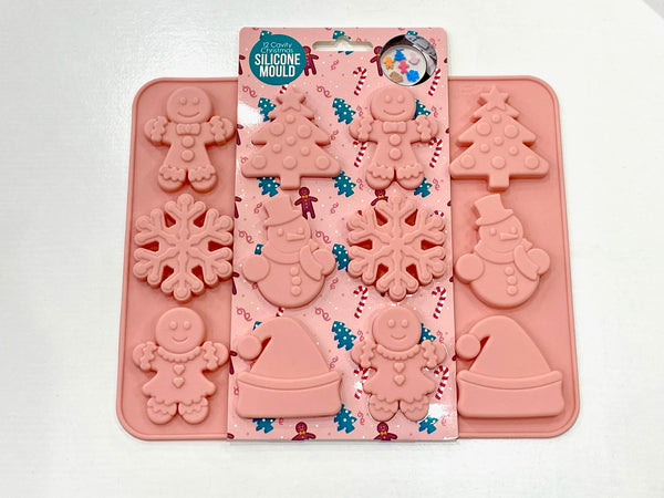 Silicone Mould - Cute Christmas 12 cavities (Tree, Snowman, Gingerbread, Snowflake, Santa Hat)