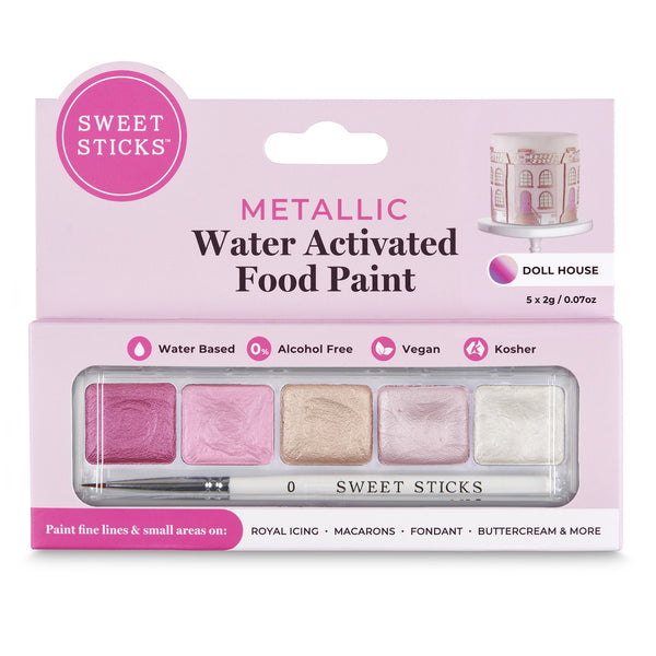 Doll House Mini Paint Palette - Edible Art Metallic Water Activated Food Paint Mini Palette - By Sweet Sticks