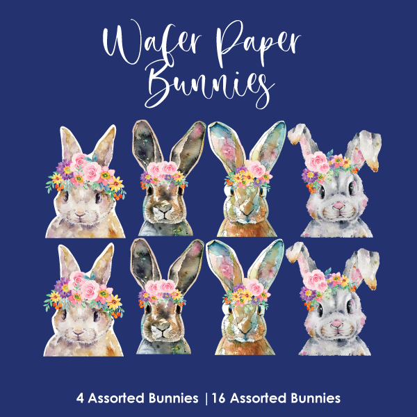 Cupcake Toppers - Easter Bunnies Wafer Paper Cupcake Toppers - 16 pieces