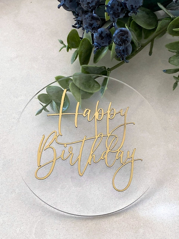 Cake Topper - Floating Transparent Happy Birthday Cake Badge (no pick)