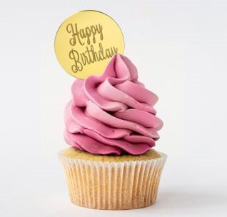 Cupcake Topper - Happy Birthday - Gold Acrylic Disc