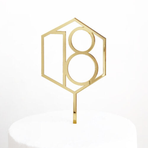 Cake Topper - Number 18 - Hexagon Gold – Latorta
