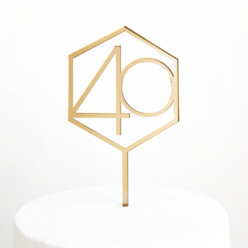 Cake Topper - Number 40 - Hexagon Gold