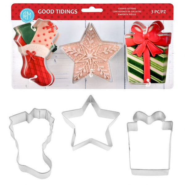 Cookie Cutter Set - Good Tidings (3pc) - Christmas Stocking, Star, Gift Box