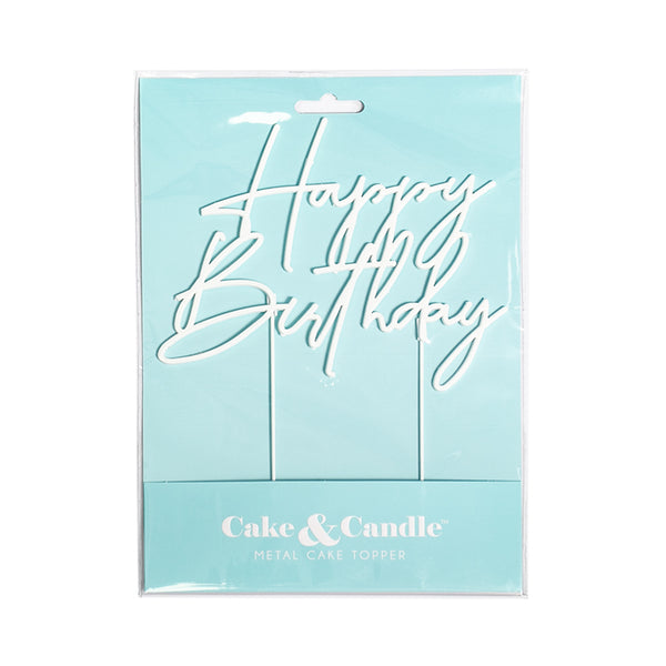 Cake Topper - Happy Birthday V4 - Pearl White - Metal Topper