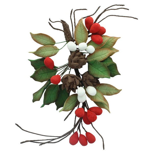 Gumpaste Flower Spray - Christmas Pine Cones & Holly