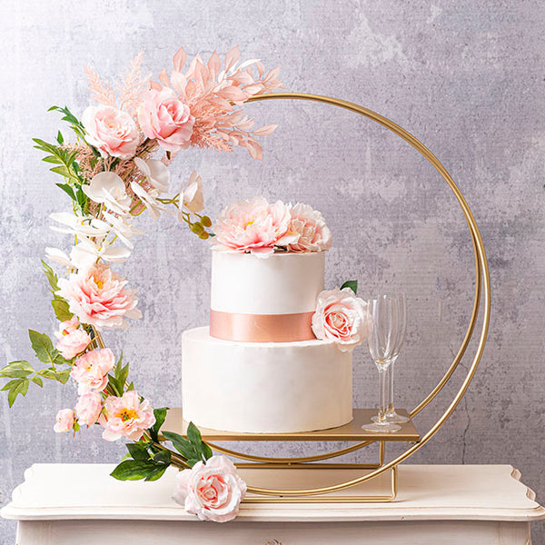 Cake Stand - Circular Hoop Frame Gold Metal Cake Stand (70cm x 29cm x 71cm H)