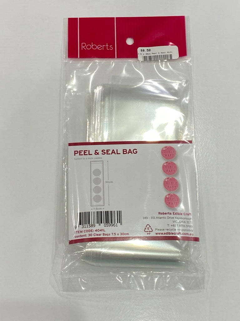 Gift Bags - Clear Peel & Seal Cookie Bags 7.5 x 30cm - 20pk