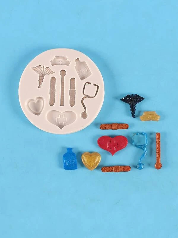 Silicone Mould - Medical Icons (Stethoscope, Bandaids, Hat, Heart, Medicine)