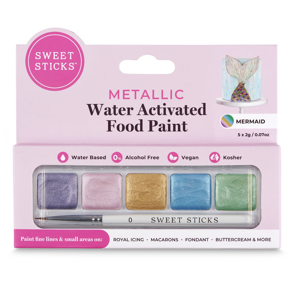 Mermaid Mini Paint Palette - Edible Art Metallic Water Activated Food Paint Mini Palette - By Sweet Sticks