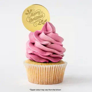 Cupcake Topper - Merry Christmas (Asstd Design) - Gold Acrylic Disc