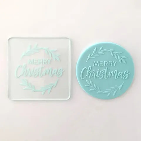 Embosser - Merry Christmas 2 (with leaves) Cookie Fondant Debosser