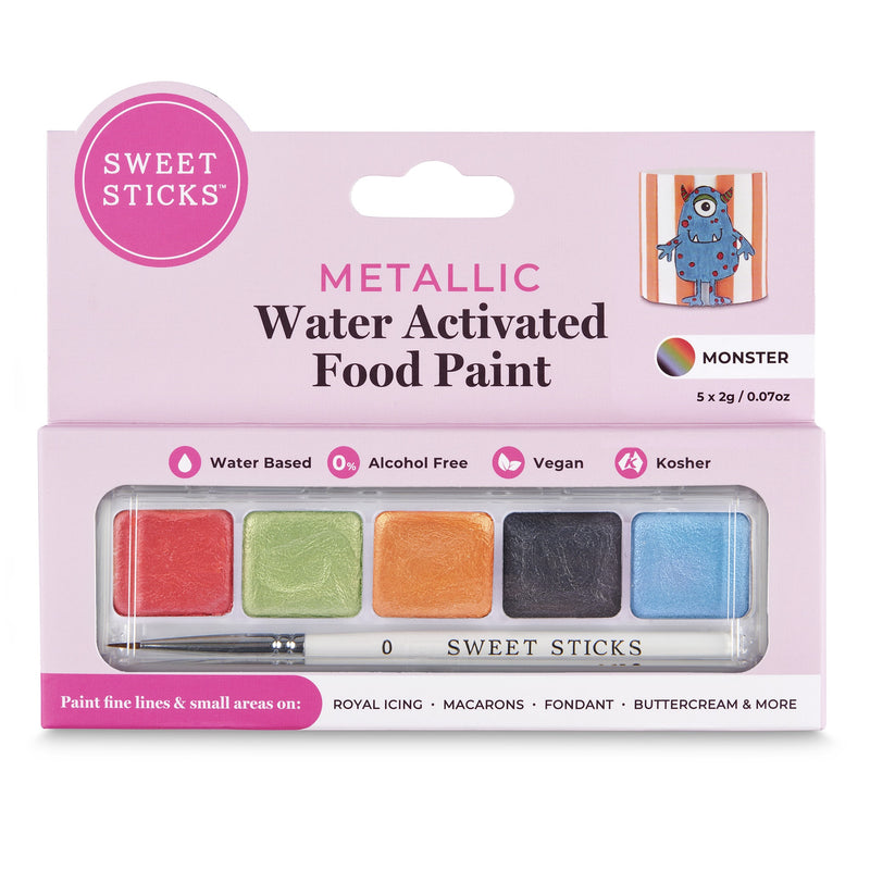 Monster Mini Paint Palette - Edible Art Metallic Water Activated Food Paint Mini Palette - By Sweet Sticks