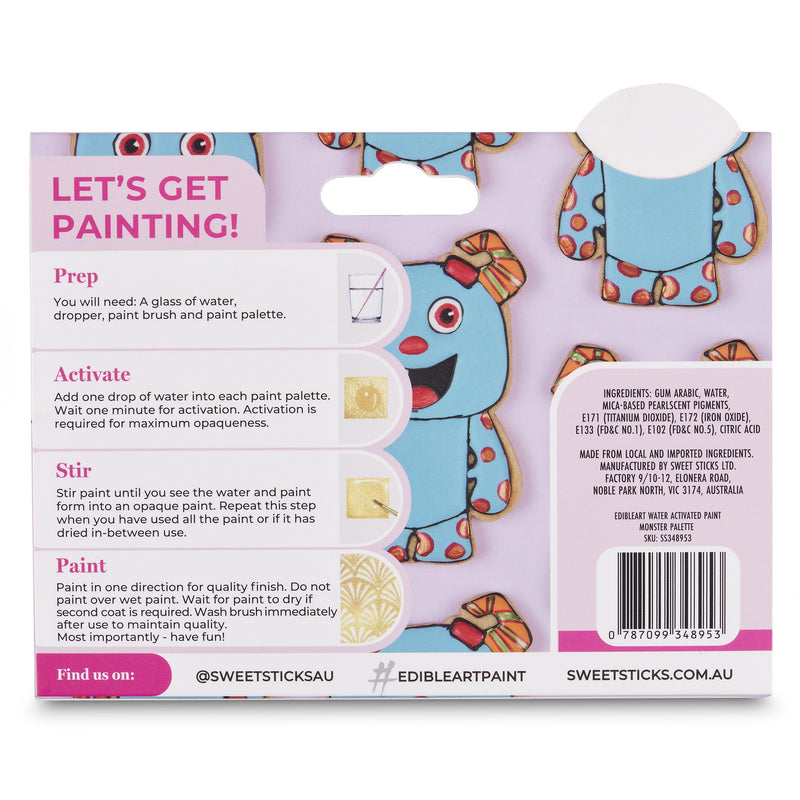 Monster Mini Paint Palette - Edible Art Metallic Water Activated Food Paint Mini Palette - By Sweet Sticks