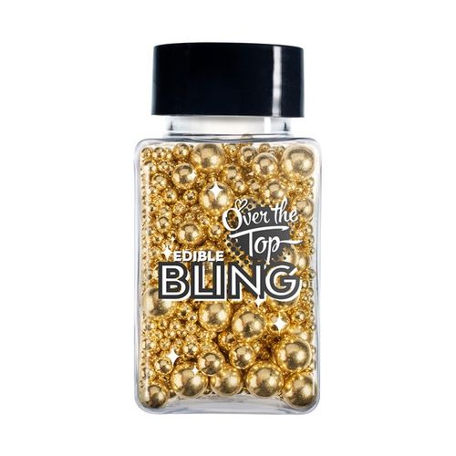 Sprinkles: Gold Medley Sugar Pearls (Cachous) 2,4,6,8 mm 75g - Over The Top Bling
