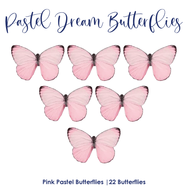 Cupcake Topper - Pink Pastel Dream Butterflies 22pk - Edible Wafer Paper