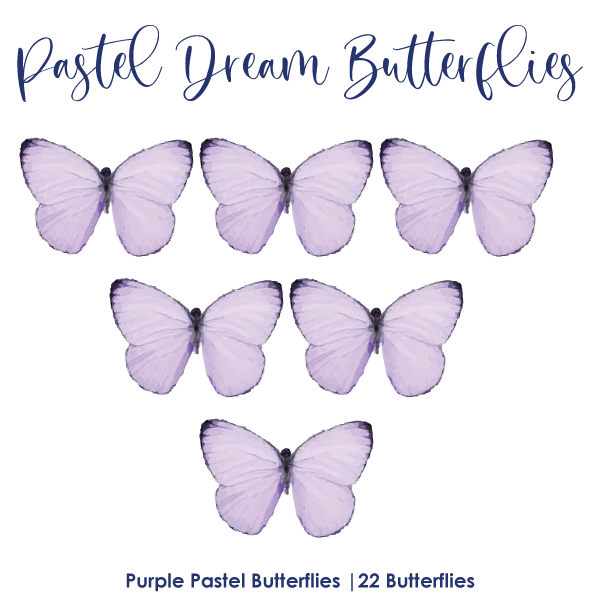 Cupcake Topper - Purple Pastel Dream Butterflies 22pk - Edible Wafer Paper