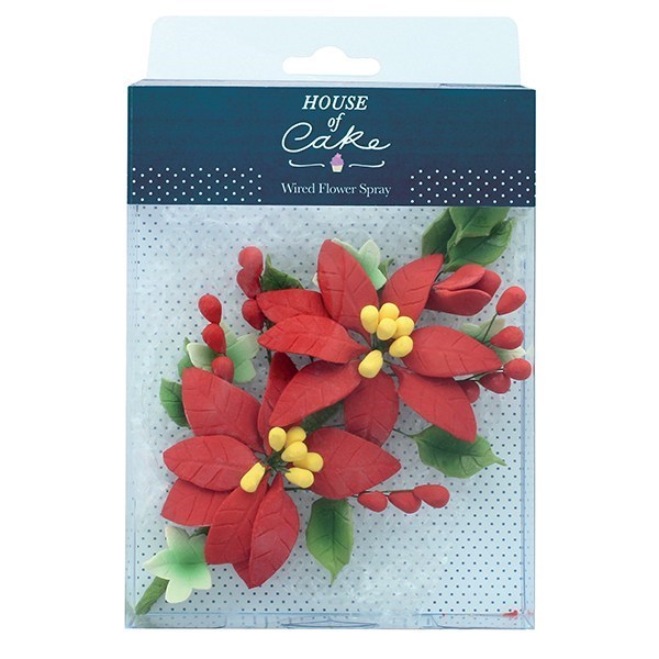 Pointsettia Christmas Gumpaste Flower Spray 140mm - House of Cake