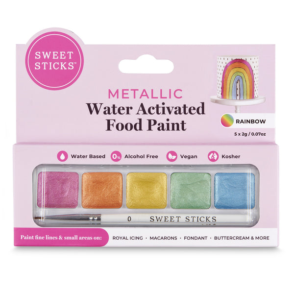 Rainbow Mini Paint Palette - Edible Art Metallic Water Activated Food Paint Mini Palette - By Sweet Sticks