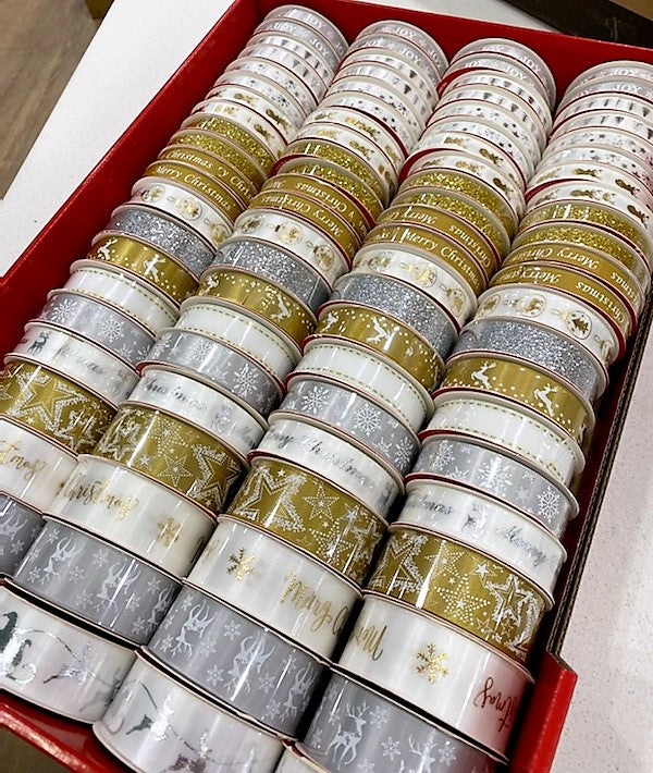 Ribbon - Formal Gold / Silver/ White Assorted Christmas Ribbons - 2 metres