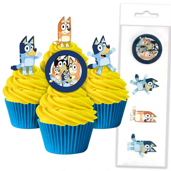 Edible Cupcake Wafer Toppers - Bluey & Bingo - 16 pieces