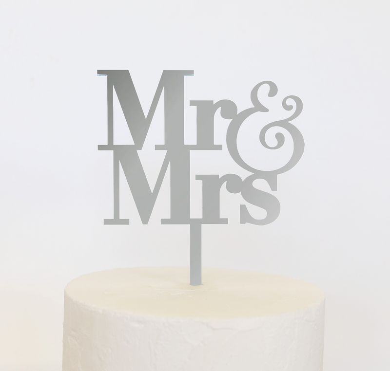 Cake Topper - Simple Mr & Mrs - Silver Mirror