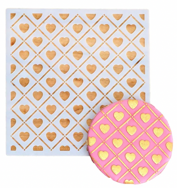 Stencil - Hearts Trellis Cookie & Cupcake Stencil by Sweet Themes